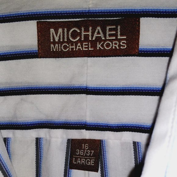 Michael Kors Mens Striped button up Shirt 16 36/37 Large , blue & white - Picture 4 of 7